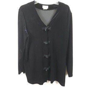 VTG Coldwater Creek black velvet jacket top shirt size LgAsian Knot HOLIDAY USA